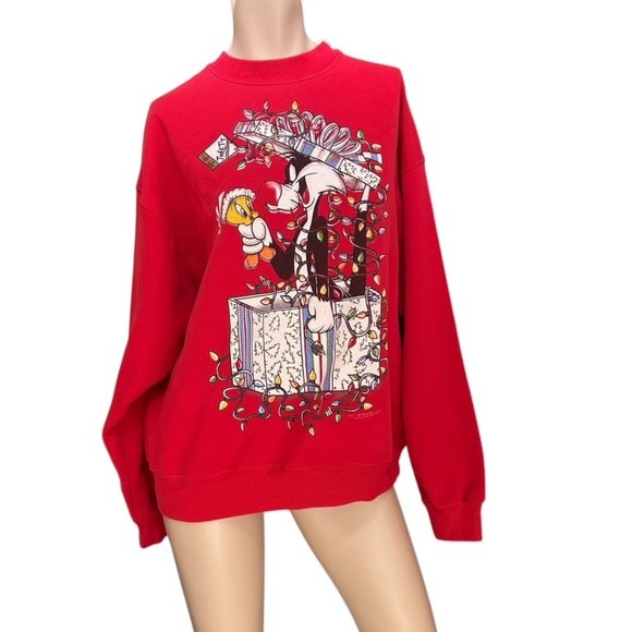 VTG Jerry Leigh Holiday Looney Toones Sylvester Tweety Sweatshirt XL - Picture 3 of 12